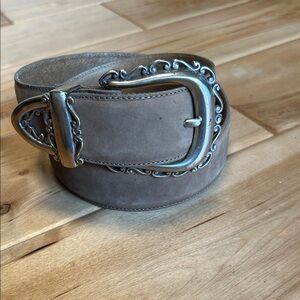 Brighton Suede Beige Leather Belt with Silver Buckle